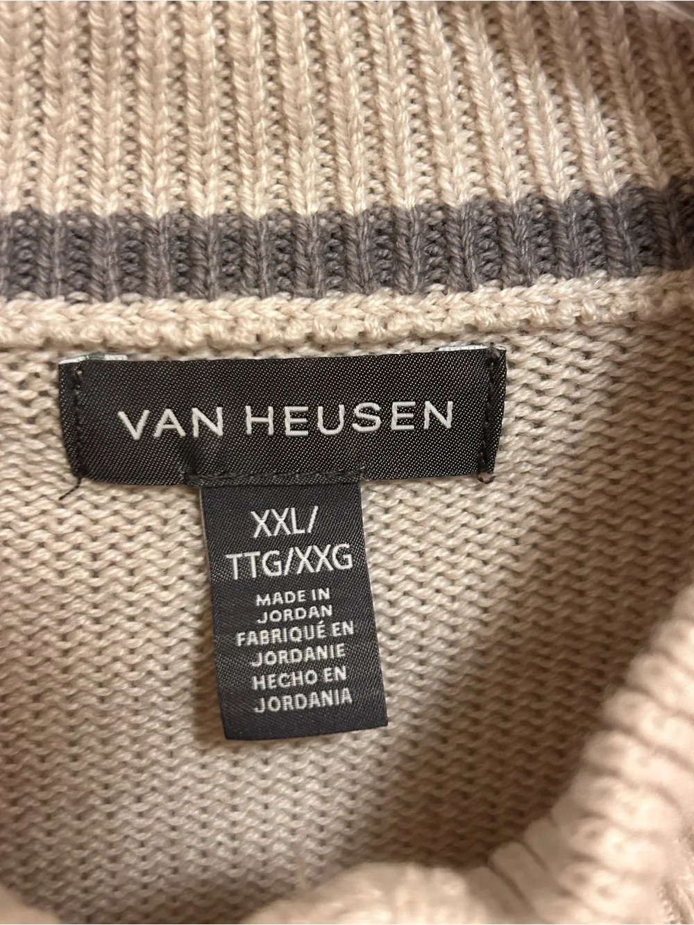 Van Heusen Men’s Zip-Neck Cable Knit Sweater in Light Beige